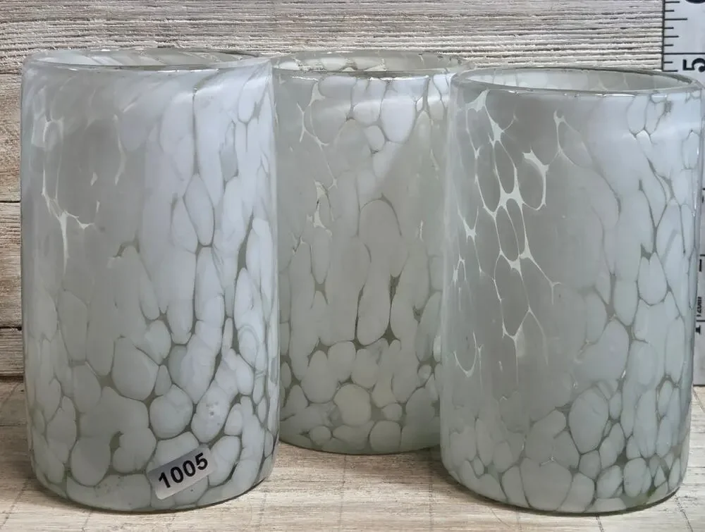 Hand Blown White Frit Glass Tumblers Set of 3 Confetti Art Glass 5